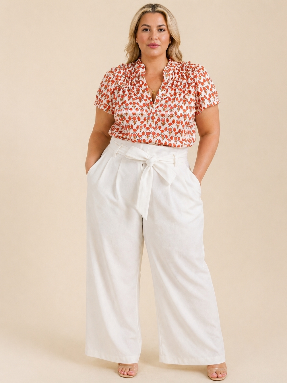 Boden Rust Floral Short-Sleeve Ruffle-Detail Blouse - 20/22